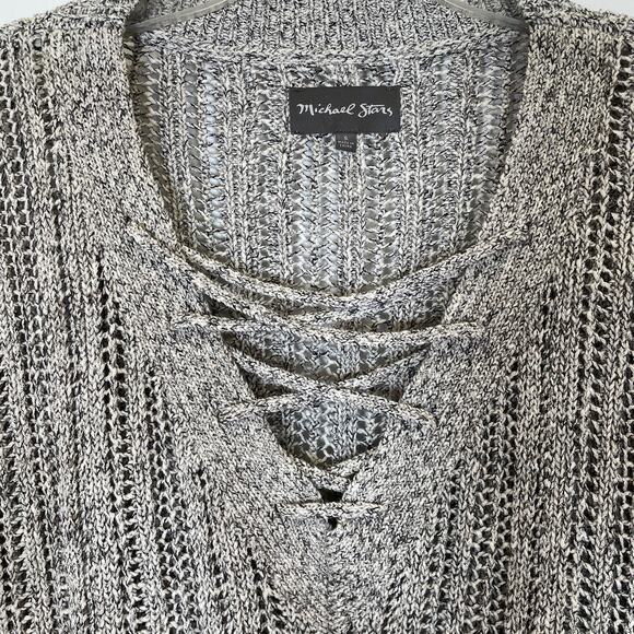Michael Stars Lace up Sweater Cotton Open Knit Gray Marled Cozy Vneck Oversize S - Picture 3 of 5